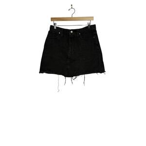 Madewell Frisco Black Denim Skirt Lunar Wash Raw Hem High Waist A Line Sz‎ 29